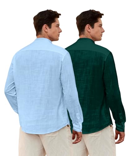 Image of Zombom Men's Combo Cotton Polyester Blend Solid Full Sleeve Straight Regular Fit Mandarin /Chinese Collor Kurta (Pack of 2)