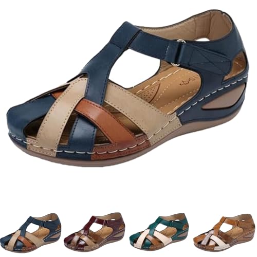 Dressy Wedge Sandals for Women,Comfort Retro Closed Toe Platform Wedge Sandals,Orthopedic Sandals Outdoor Cutout Walking Sandals