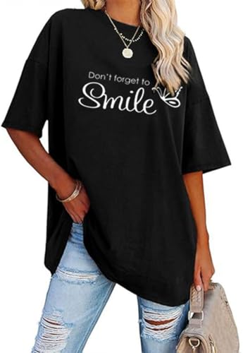 Teesho Damen Tshirt Kurzarm Oversized Oberteile Baumwolle Shirts Sommer Lose Tops Tunika (schwarz/M)