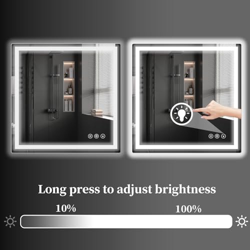 Image of Koonmi 36x36 LED Bathroom Mirror, Backlit + Front Lit, LED Bathroom Mirror with Lights for Wall, 3 Colors, Anti-Fog, Dimmable Brightness, Memory Function, Tempered Glass