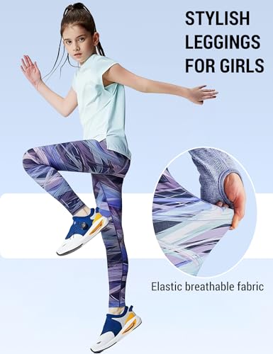 Image of Venzina Girls Printed Yoga Pants High Waist Athletic Leggings for Kids, Colorful Patterned Cropped Workout Pants for Running, Dance, Exercise & Casual Wear