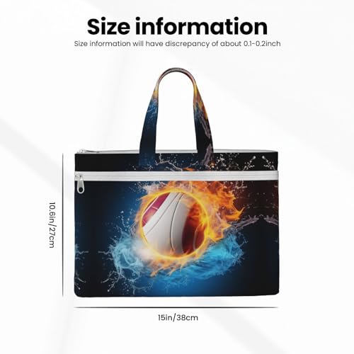 Ice And Fire Volleyball Print Canvas Tote File Bag Suitable For Studying, Traveling, Traveling, Commuting, Etc.4
