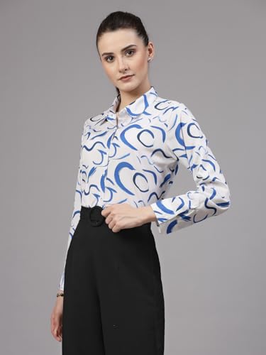 Image of Style Quotient Women Beige White Stripe Printed Formal Shirt