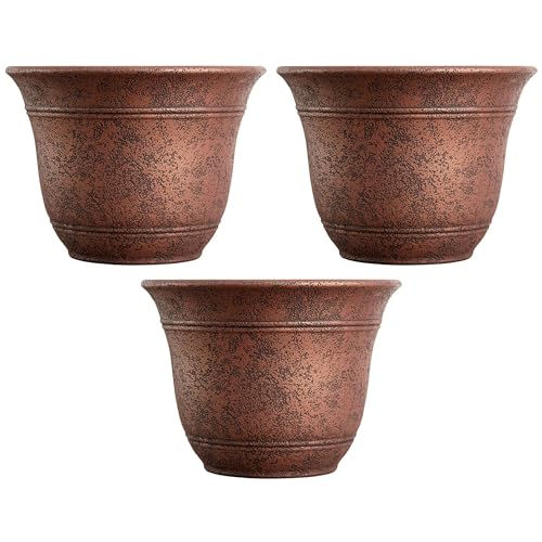 Listo SRA13001P05 13-Inch Round Resin Sierra Planter, Rustic Redstone (3 Pack) Y