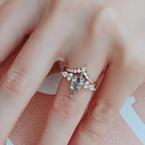 Gemstone Ring Set Kite Cut Gemstones and Moissanite Engagement Ring for Women 925 Sterling Silver 10K 14K 18K Art Deco Promise Wedding Bridal Set for Her Free Engraving3