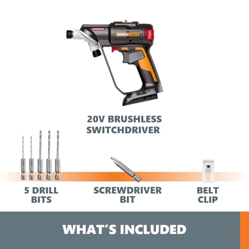 Worx Nitro 20V SwitchDriver 2.0, 2-in-1 Brushless Cordless Drill Driver, Dual 1/4" Chucks, Compact Cordless Drill with Digital Torque Setting - WX177L.9 (Tool Only), Black Orange thumbnail 4
