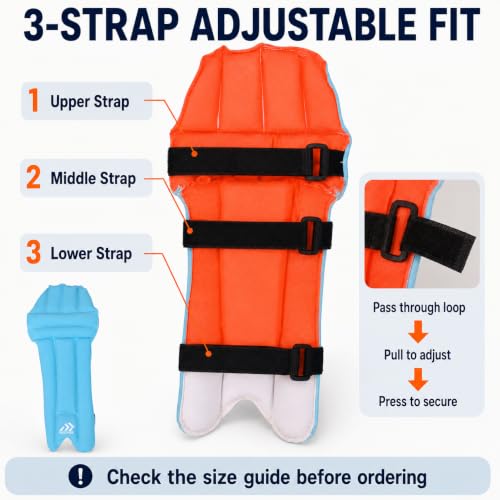 Image of NEXTAGE Small Junior Cricket Batting Pads for Kids | Fits 10-11 Inch Knee-to-Instep | 16.5 Inch Lightweight Soft-Foam Practice Leg Guards | 3 Adjustable Straps | Pair (Blue)