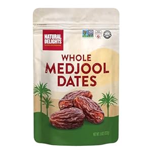 Natural Delights Medjool Dates – Large & Plump Non-GMO Verified, Good Source of Fiber, Naturally Sweet Fruit Snack, Perfect for On-the-Go – Medjool Dates Whole, 8 oz Container
