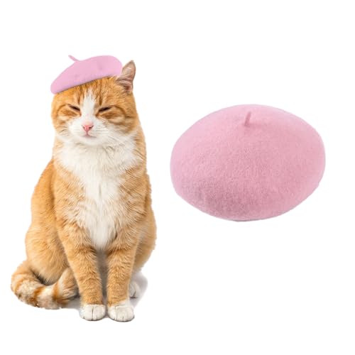 AWOCAN Dog Cat Beret Hat Pet French Beret Cap Headband with Adjustable Chin Strap Christmas Costume Hair Accessory Photo Props for Party (Pink)
