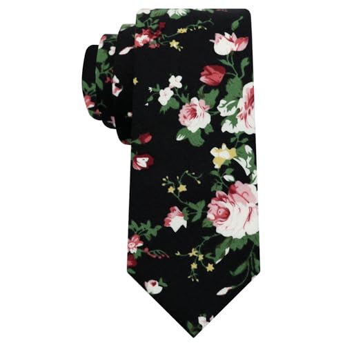 Image of Luckyvestir Ties for Men, Sage Green Cotton Floral Tie 2.76 inch Flower Printed Men's Neckties for Wedding /Groomsmen /Suit /Party