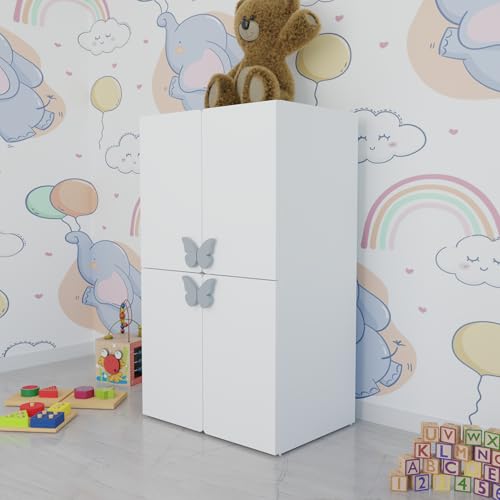 Image of VIKI Kids Wardrobe Almirah - 4 Door Kids Storage Cabinet with Hanging Rod for Bedroom, White (40x60x102 cm) | 1 Year Warranty