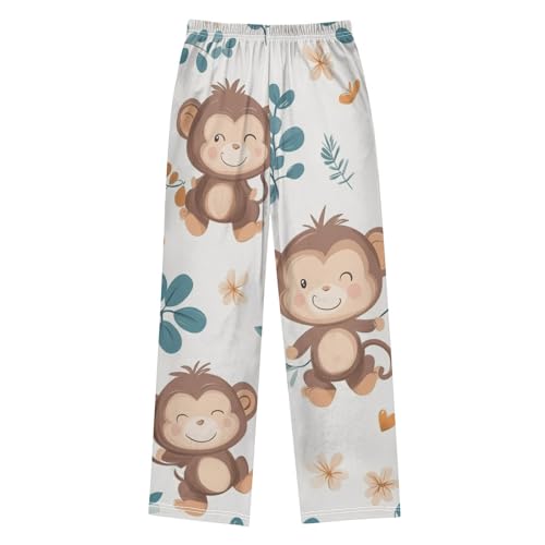 Lovely Monkey Florals Boys Long Pants Soft Trousers Elastic Waist Kids Lounge Bottoms with Pockets S-XL2