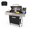 Endark 5-Burner Propane Gas Grill & Cover, 58,500 BTU – Stainless Steel Outdoor BBQ with Side Burner, Porcelain Cooking Grates & Wheels for Patio, Garden, Backyard