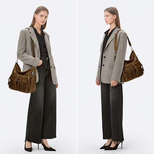 Image of Worldlyda Crossbody Bags for Women Large Tote Soft Leather Purses Washed Y2K Hobo Vintage Handbag Shoulder City Bag