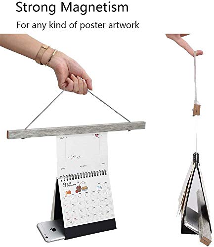 Image of Magnetic Poster Hanger, 17x24 17x11 17x22 Poster Frame Wood Wooden Magnet Print Posters Dowel Scroll Hanger Hangers Hanging Kit for Walls Map Canvas Artwork (Grey, 17 inch)