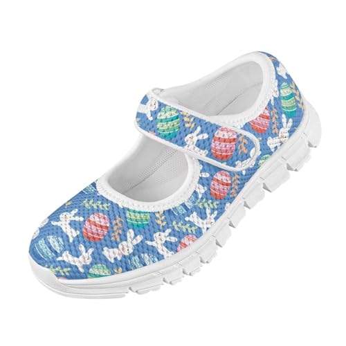 Bunny Print Girls Mary Jane Shoes Toddler Dress Shoes for Holiday Party Flats Low Top Non Slip Kids Mesh Shoes