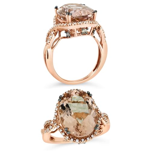 LE VIAN 1/4 Carat Diamond and Oval Morganite Halo Engagement Ring for Women in 14k Rose Gold (Fancy Brown/G-H, VS2-SI2, cttw) Promise Anniversary Ring Size 7