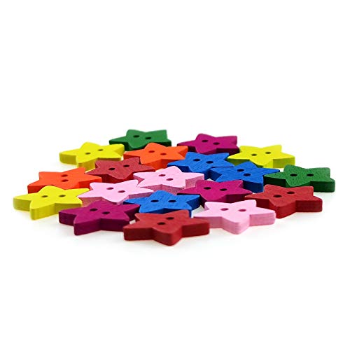 100 Pcs Colorful Wooden Star Buttons With 2 Holes Rustic Buttons For Clothes Sewing Scrapbooking Art Crafting Diy Decoration #TOP3