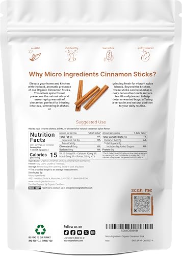 image for Micro Ingredients Organic Cinnamon Sticks, 2 lb (200+ Sticks) | 2¾