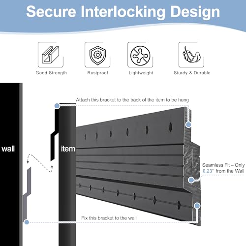 Image of Black French Cleat Hanger 41 inch - 2 Pairs Heavy Duty Aluminum Alloy Z Bar Clips Picture Hanging Kit Wall Mounting 500 lbs Load Interlocking Brackets Mirror Hanging Hardware Frame Hanger