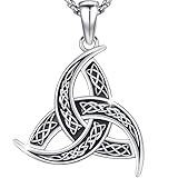 AUDINCEED Viking Necklace Celtic Knot Necklace Viking Triple Odin Horn Necklace 925 Sterling Silver Wiccan Jewelry Triskelion Amulet Trinity Knot Pendant for Men Women Fathers Day Graduation Gifts