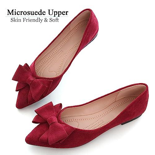 Dear Time Women Casual Comfortable Slip On Ballets Flats Pointy Toe Elegant Wedding Flat Shoes Wine Red-7490 US 4.52