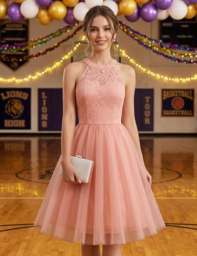Image of Dressystar Women's Sequin Short Prom Dress Sparkly Halter Tulle Cocktail Party Homecoming Dresses