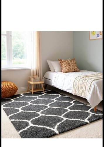 Image of Carpet for Hallway, Kitchen, and Modern InteriorsCarpetCozy Shag Runner for Living Room, Bedroom & Office Decor ETC Size 5x8 feet, Patten-Solid Grey M