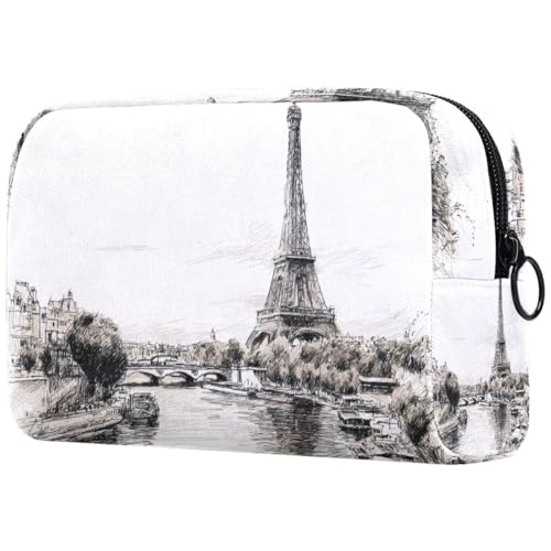 Beauty case da donna, con Torre Eiffel e la Senna, borsa da viaggio per cosmetici, grande, pratica borsa organizer con cerniera
