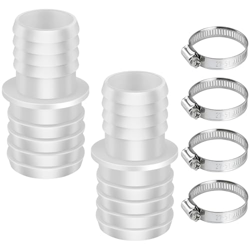 Image of Lunhoo 2 Set Pond Hose Connector 32 mm to 38 mm (1 1/4 to 1 1/2 in), with 4 Adjustable Hose Clips (27 – 51 mm), Adapter for Pool Garden, Aquarium Pipe Tube Repair and Extension (38mm)