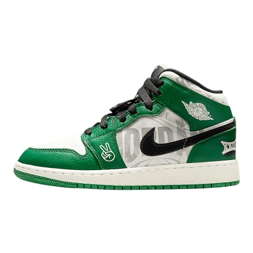 Air Jordan 1 Mid SE Big Kids' Shoes (HF3200-300, Pine Green/Black/Team Orange/Sail)