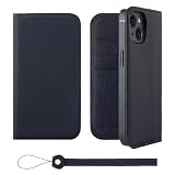 HANATORA for iPhone 15 ケース 手帳型 本革 スマホケース スマホ スタンド ストラップ 付き シュリンクカーフレザー ベルトなし マグネットなし ネイビー H0XA-15-Navy ギフト 誕生日 女性 男性 彼女 お母さん お父さん 人気商品 30代 40代 50代 60代 70代