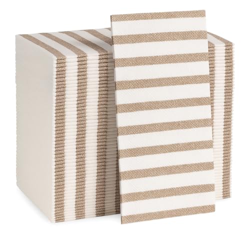 Made in Italy Linen-Feel Disposable Guest Towels - Premium Airlaid Cloth-Like Bathroom Napkins Soft & Absorbent Luxury Hand Towels Elegant Striped Dinner Napkins for Parties