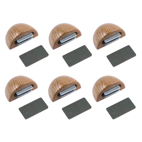 Amig - Pack de 6 Topes Magnéticos - Fijación en el Suelo mediante Adhesivo - Para Puertas de Paso - 48 x 25 mm - Plástico - Color Roble - Fácil Instalación