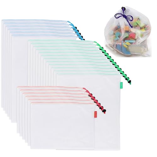 GBACHOOSE 24 Pcs Reusable Produce Bags, Mesh Vegetable Bags with Drawstring, Multi-Sized Washable Mesh Bags for Fruit, Vegetables, Grocery, Shopping, Storage and Toys