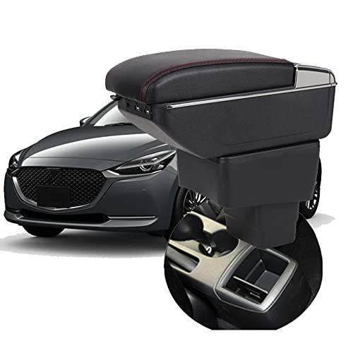 Kakash マツダ専用純正 アームレストト コンソール ボックス 多機能収納 トレイ7USBポート付(豪華版ブラック)取り付け説明書付き 取り付け簡単 内装パーツ車種専用設計(赤ステッチ)適合マツダ Mazda2 DJ系(2019年9月~) CX-3 D