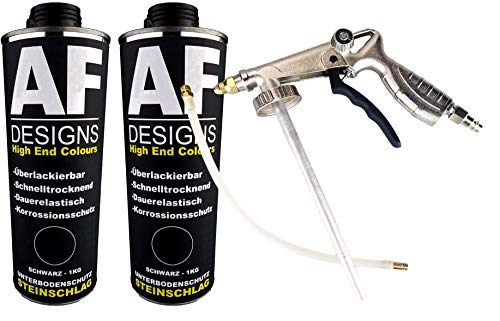 Alex Flittner Designs Steinschlagschutz/Unterbodenschutz schwarz 2x1kg überlackierbar + Unterbodenschutz Pistole Hohlraumpistole | Rostschutzpistole | Spritzpistole