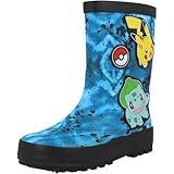 Offizielle Pokemon Kinder-Gummistiefel mit blauem Spritzer-Druck, Pikachu Bulbasaur-Design, wasserdichte PVC-Gummistiefel für Jungen und Mädchen, rutschfeste Sohle, bequeme Regenstiefel, Größe 43-35