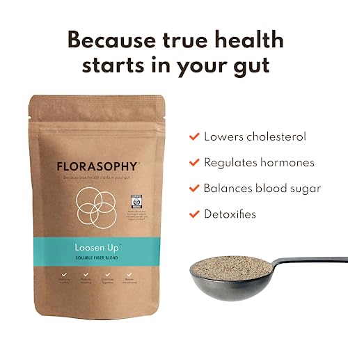 Florasophy Loosen Up Organic Soluble Fiber Supplement For Digestive Gut Health, Constipation & Ibs Relief, Gluten Free Vegan Soluble Prebiotic Powder, One Month Supply #TOP1
