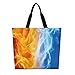 WUXEKZO Women Polyester Shoulder Tote Bags Fashion Travel Bag Shopper Handbag - Yellow Blue Ice Fire Handbag for Travel Business Shopping, Satchel Bags