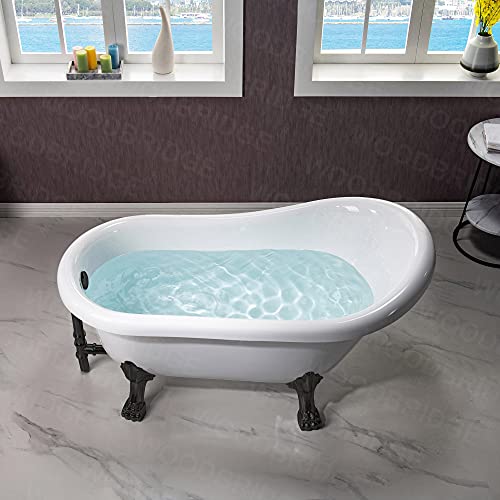 WOODBRIDGE 54\" Heavy Duty Acrylic Slipper Clawfoot Bath Tub with ORB Feet + ORB Drain &Overflow