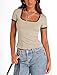 PRETTYGARDEN Womens 2026 Summer Short Sleeve Ribbed Knit T Shirts Square Neck Color Block Slim Fit Basic Tees Going Out Tops (Beige,X-Large)