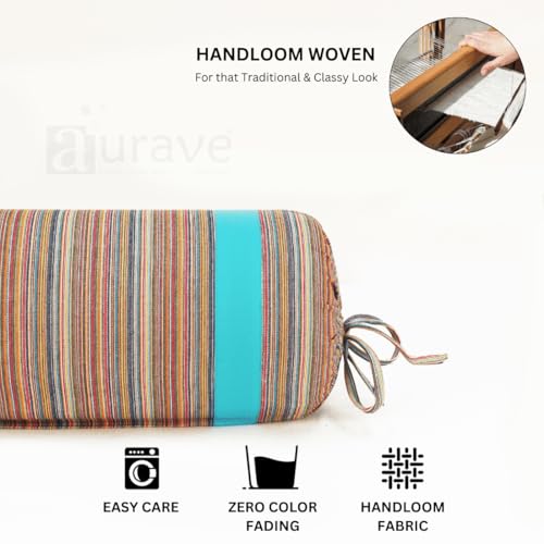 Image of AURAVE Woven Cotton 144 TC Printed Bolster Cover with Drawstring Closure, Set of 2, Soft Breathable Durable Machine Washable for Sofa Bed & Home Decor, 15 inchx30 inch, Aqua | Cover Only