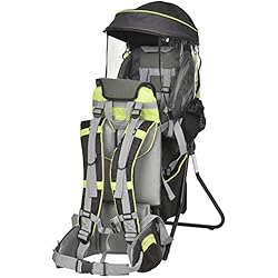 Mochila Portabebés Excursion HOMCOM Mochila Portabebés Plegable Portador de Bebé Ergonómica con Techo Impermeable Base de Soporte y Múltiples Bolsillos para 6-36 Meses Carga 15 kg 38x77x87,5 cm Verde