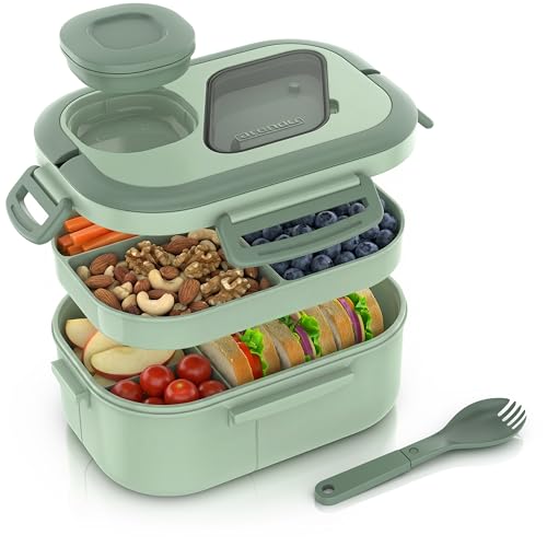 Arendo - Lunchbox Brotdose mit Fächern - 1000 ml – 6 Fächer plus Butterdose und Besteckfach – Tragegriffe – auslaufsicher – Mikrowelle...