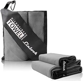 Linlook Microfibre Travel Towel (160 x 80 cm Large Bath Towel + 80 x 40 cm Small Hand Towel) - XL Camping Beach Towel - Quick Drying Sports Gym Towel - Compact Swimming Towel for Men and Women (Grey)