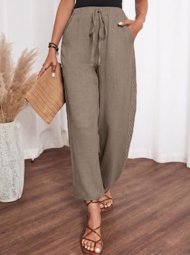 Image of Acelitt Women Casual Lightweight Drawstring Elastic Waist Pants with Pockets, S-XXL