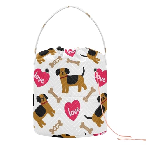 Yarn Storage Bag Small Crochet Bag Knitting Bag Organizer Dog Bones Love Yarn Bags for Crocheting Basket