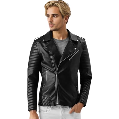 Image of Mens biker Leather Jacket Black