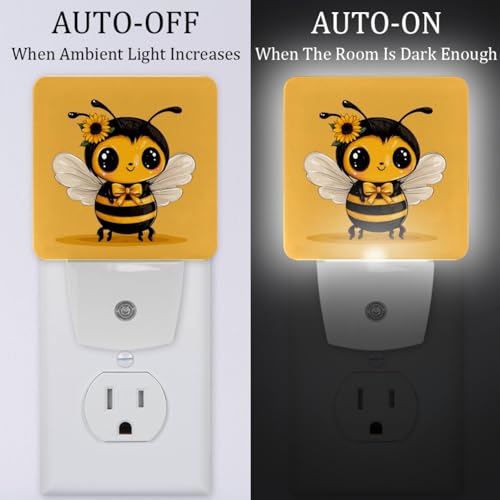 Image of NEWzone Cartoon Bee Night Light [2 Pack], Plug in Wall Led Night Lights Decor for Boys Girls Room, Dusk to Dawn Sensor Wall Lamp for Stairway /Bedroom /Kitchen /Nursery Room